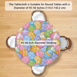 cfpolar Easter Eggs Round Fitted Tablecloth, Easter Decorate Elastic Edge Table Cover Wipeable Table Cloth Waterproof Circle Cover for Indoor Outdoor Kitchen Patio Picnic Camping, 40-44inch