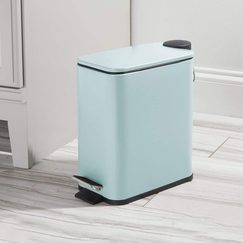 mDesign Slim Metal Rectangle 1.3 Gallon Trash Can with Step