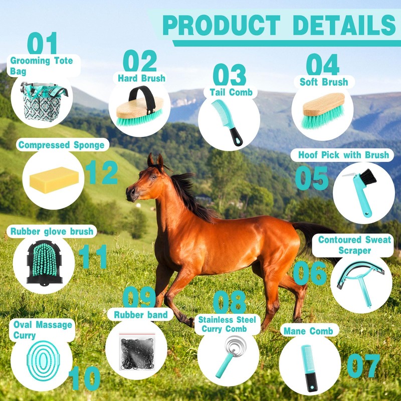 Abbylike 12 Piece Horse Grooming Kit with Organizer Tote Bag