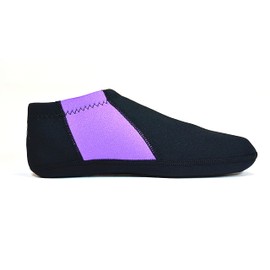Nufoot Booties Men's Shoes, Foldable & Flexible Footwear, Fold and Go Travel Shoes, Yoga Socks, Indoor Shoes, Slippers, Black with Purple Stripes, Large