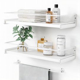 Forbena Bathroom Shelves for Wall Set of 2, White Nursery Floating Book Shelves for Kids Room, Small Wall Mount Bookshelf and Toy Storage Organizer for Baby Toddlers Teens Boys Girls Bedroom