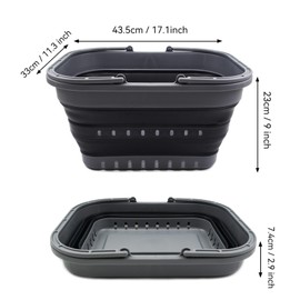 SAMMART 19L (5 Gallon) Collapsible Tub with Handle - Portable Outdoor Picnic Basket/Crater - Foldable Shopping Bag - Space Saving Storage Container (Grey/Black)