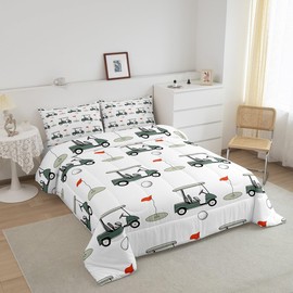 Feelyou Golf Bedding Set Twin Sports Comforter Sets for Ball Games Themed Comforter Sets Golf Club Bedding for Boys Kids Bedroom Decor,Youth Green Course Duvet Insert with 1 Pillowcases