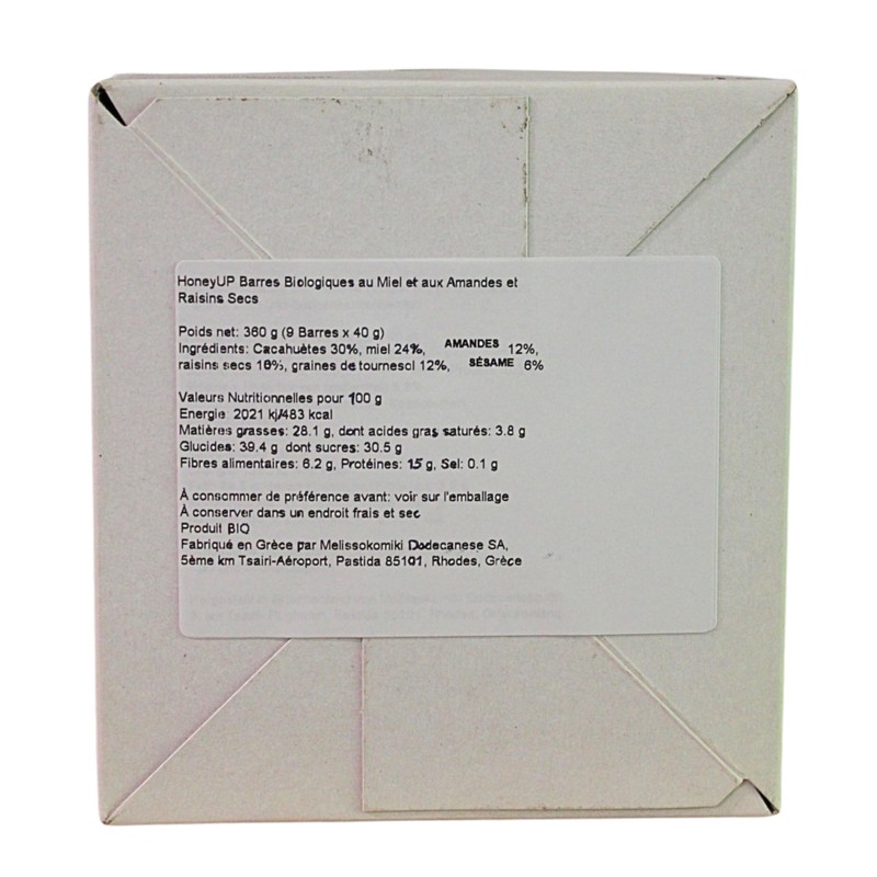 HoneyUp Organic Honey Bars – Almond & Raisin – 9