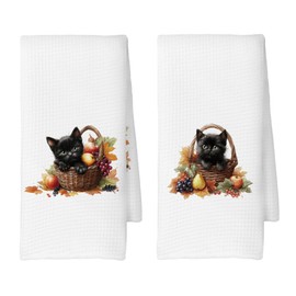 CUANFDDSF Fall Black Cat Kitchen Towels, Pumpkins Maple Leaves Fall Thanksgiving Decoration Tea Towels Kitchen Hand Towels 16x24 Inch for Bathroom Decor, Cat Lover Gifts