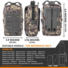 bvya 2 Pack Tactical EDC Pouches, Multi-Purpose Utility Tool Pocket Molle Phone Holster Waist Belt Pouch with U.S. Flag Patch and Tactical Gear Clips (Gray Camo(2 Pack))