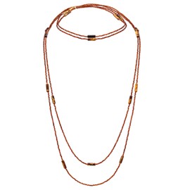 Monsefi Tiger Eye Long Beaded Necklace, 100" Multi Layered for Women, Brown