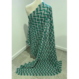 wowfabric4less123 KELLY GREEN SILVER Guipure Rhinestones  Bridal Lace Fabric 50” Width 1 Yard