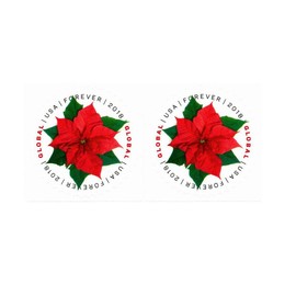USPS Global Poinsettia (Block of 2) Postage Forever Stamps (Good for 1 Ounce of International First-Class Mail) 2018 Scott #5311