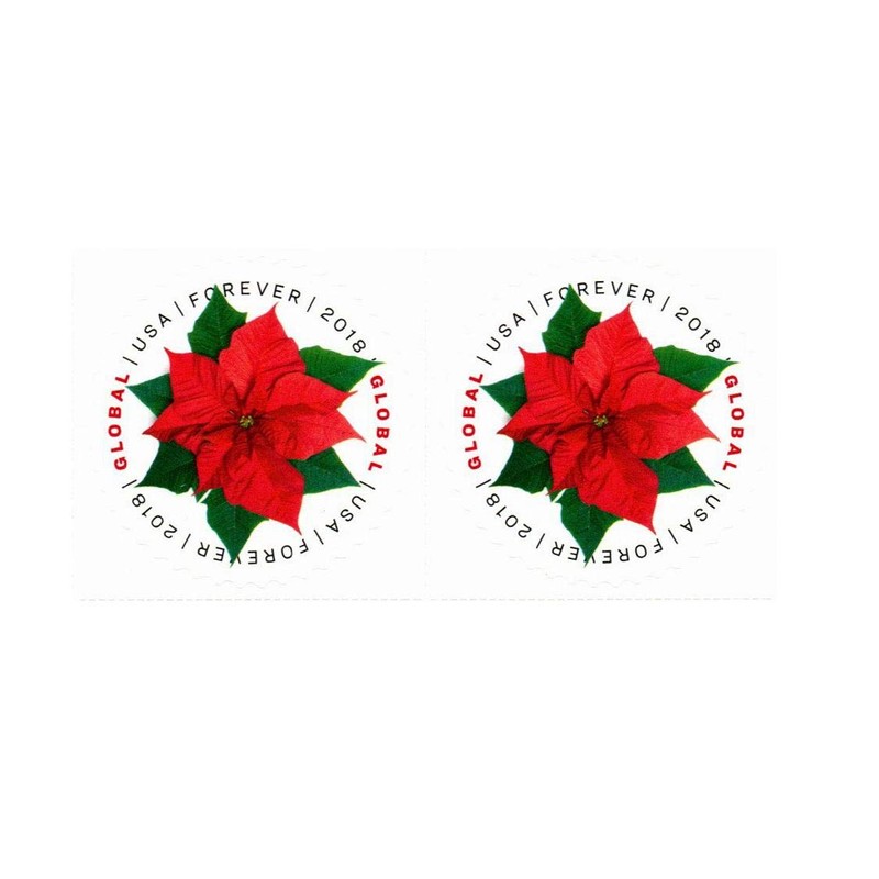 USPS Global Poinsettia (Block of 2) Postage Forever Stamps (Good