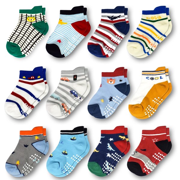 12 Pairs Toddler Non Skid Socks with Grips Anti Slip