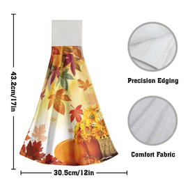 Autumn Pumpkin Kitchen Hanging Towel Set of 2 Fall Maple Leaves Hanging Tie Towels with Loop for Bathroom Kitchen Yellow Orange Decor Dish Towel Fast Drying Washcloth