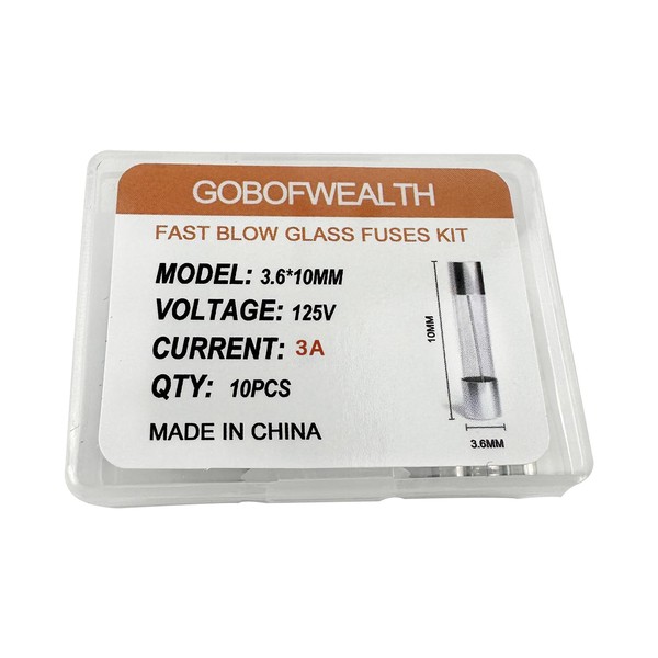3.6x10mm 3A 5amp 125V 0.14x0.39 Inch F5AL125VMini Fuse Fast-Blow Glass