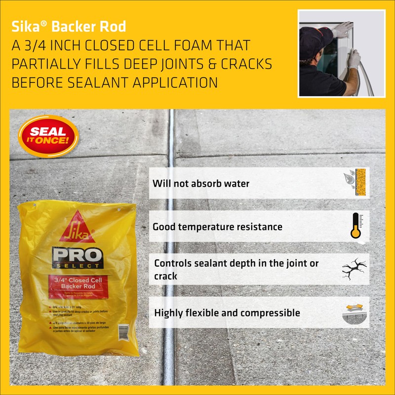 SIKA Closed Cell Foam Backer Rod, Gray, 3/4" Diameter x