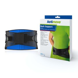 Actimove Sports Edition Back Support | Back Brace with 4 Stays, Adjustable, Double Layer Compression for Acute & Chronic Back Pain, Lumbar Strains, Muscular Insufficiency | Black, Medium