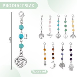 GOMAKERER 9 Pcs Crystal Phone Charms, Beaded Phone Strap Gemstone with Alloy Lobster Claw Clasps Synthetic Gemstone Phone Charms Accessories for Cell Phone and Keychain