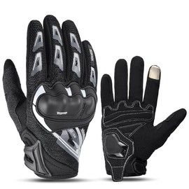 mjmoto Motorcycle Gloves for Men, Mesh Breathable, Touchscreen, Anti-slip, for Motocross, BMX, Racing (Gray, XL)