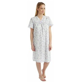 Tesmark Ladies Floral Incontinence Open Back Nightie Hospital Nightdress For Continence Problems Maternity Dress Polycotton Nightdresses for Women UK Size 8-30 (Lilac, 16-18)