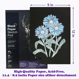 Black Sketch Drawing Paper Pad A4 Sketch Book Artist Sketchpad for Adult Kid DIY Arts Crafts Painting Sketching Oil Pastel Highlight Pen Chalk Graphite & Colored Pencils 25 Sheet