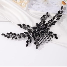 Missgrace Peine para el pelo para mujer, hecho a mano, estilo gótico, negro, con diamantes de imitación, para fiesta de graduación, ocasión especial, punk, accesorios para el cabello para mujeres (negro 4)