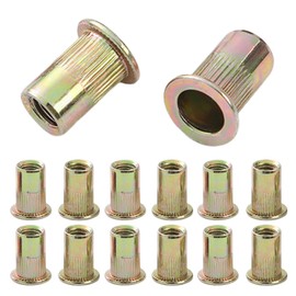 QANCEN 50 Pcs Rivet Nuts M10, Threaded Rivet Insert Nutserts Flat Head Zinc Plated Carbon Steel Blind Rivnuts Kit for Metal Sheets, Automotive, Furniture, Electrical, Decorative