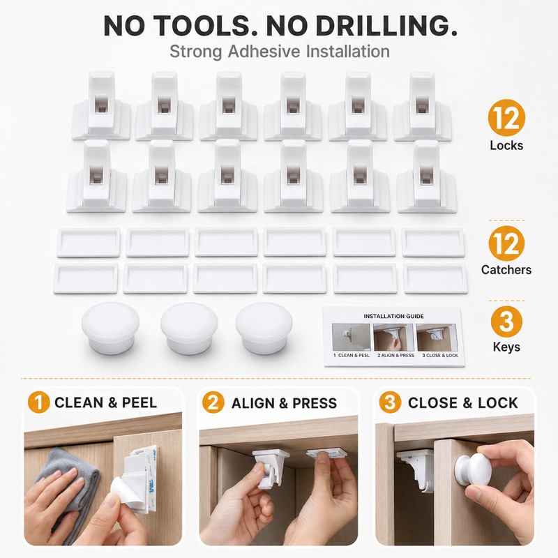 Magnetic Child Safety Cabinet Locks for Drawers and Doors