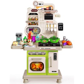 Kids Play Kitchen Set, Toddler Kitchen Playset with Light & Sound, Cooking Stove, Play Sink, Coffee Maker, Play Food Toy and Kitchen Accessories, Kitchen Toy for Kids Girls Boys 1-3 - Green
