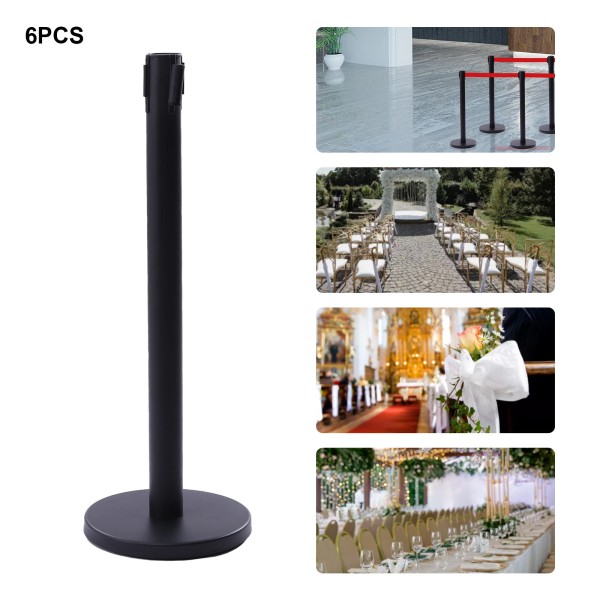 Unbranded 6PCS Black Stanchion Posts Queue Pole Retractable Belts Crowd