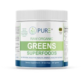 PURE® Greens Superfood Raw Organic Nutrient-Rich Drink Mix (30 Servings, over 8g per, 1 Month Supply!) Supports Digestive Health & Energy! (Lemon Lime)