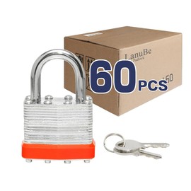 LanuBe Lock Laminated keyed Padlock (1-9/16", 40mm), keyed Alike Locks, Normal Shackle,Marked Orange Plastic Hoop, Pack of 60