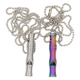Real Sic Steel Emergency Whistle Keychain Pack of 2 - Loud Portable Safety Whistle for Emergency, Survival, Life Saving, Hiking, Festivals, Camping, and Pet Training (Bamboo (Rainbow & Silver))