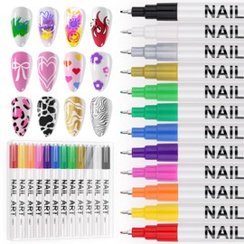 12 Color Nail Art Pens Set, EBANKU 0.5 MM 3D Nail Polish Pens Acrylic Paint Pens Nail Markers for Nail Art Drawing Painting Nail Point Dotting Pen Nail Design Kit Home Nail Salon DIY