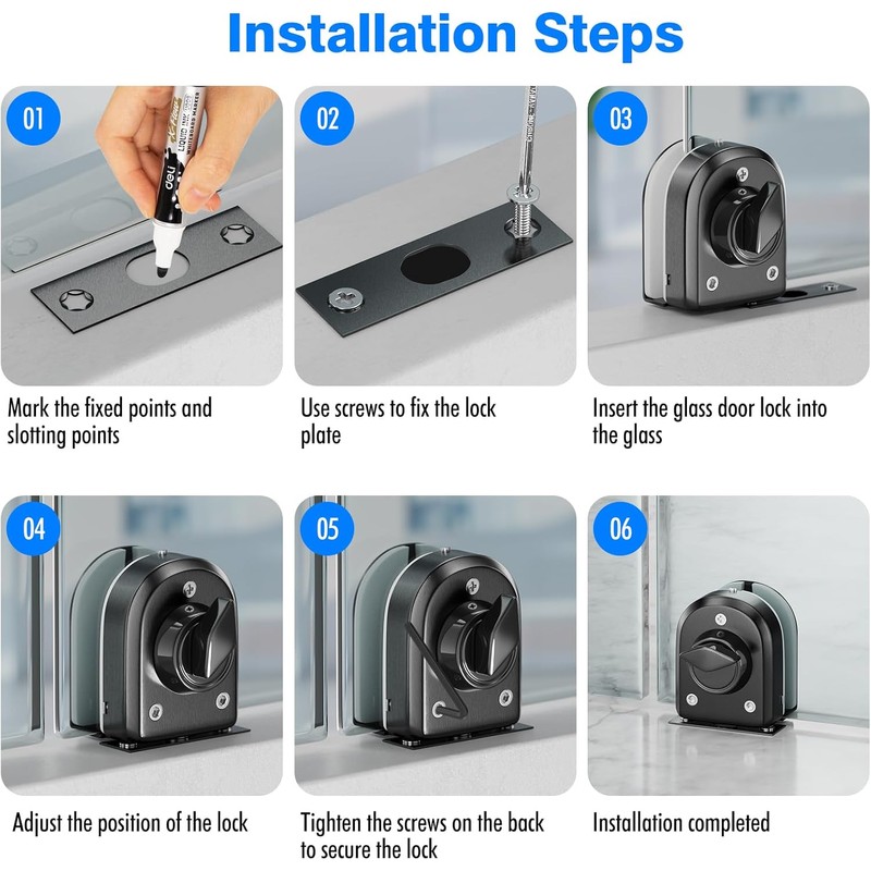 Ranbo Frameless Glass Door Floor Lock, Clamp-On No-Drill, 304 Stainless