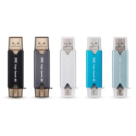 JJC USB 3.0 SD Card Reader, 3IN1 USB C/USB 3.0/USB 2.0 OTG Dual (TF/SD) Memory Card Reader for SDXC, SDHC, SD, MMC, RS-MMC, Micro SDXC, Micro SD, Micro SDHC Card, Support UHS-I Cards - Light Blue