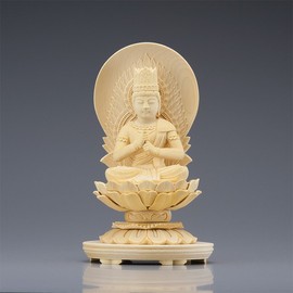 Butsudanya Takita Shoten Buddha Statue Supervised by the Great Buddha Master "Hankari Kodo (Hakari Koudo)" Dainichi Nyorai (Shingon Sect), White Wooden, 2.5 inch (2.5 cm), Round Base (Height 7.8 x