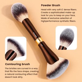 MAANGE 3 Piezas Brochas de Maquillaje Profesional Faciales de Aluminio con Doble Cabezal Set de Brochas Maquillaje Esenciales para Base de Maquillaje Polvo Sintéticos Premium para Regalo(Marrón)