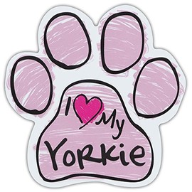 Pink Scribble Paws: I LOVE MY YORKIE (YORKSHIRE TERRIER) | Dog Paw Car Magnets