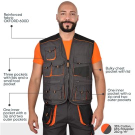 BWOLF Atlas Multifunctional Work Vest Men's Work Vest Classic Grey/Orange, grey / orange