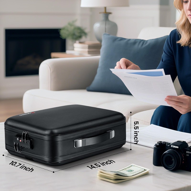 Fireproof Document Box Double-Zip, Hard-shell Waterproof Fire Proof Bag with