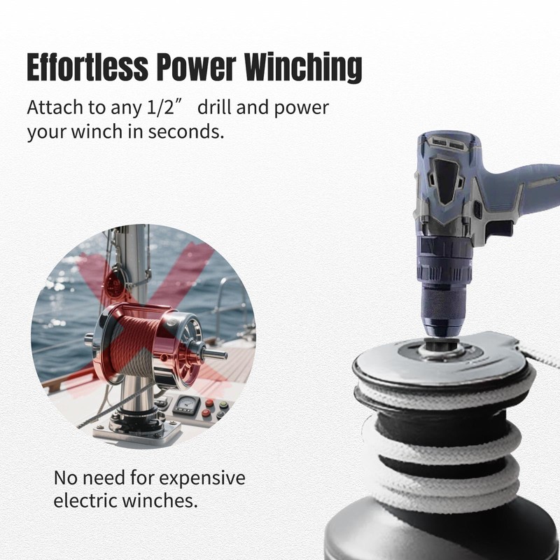 ColumPRO Sailing Cordless Drill and Winch Adapter, Convert to Powered