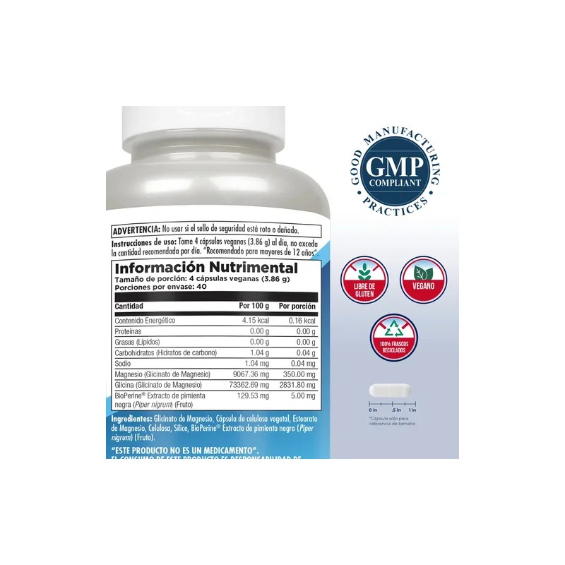 Kal Glicinato De Magnesio 350 Mg 160 Cápsulas Alta Absorcion