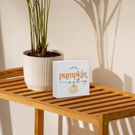 STHTTSW Pumpkin Baby Shower Decorations, A Little Pumpkin is On The Way Wooden Signs for Table Shelf Autumn Thanksgiving Party 5x5