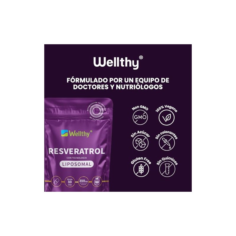 Wellthy Resveratrol Liposomal Cápsulas Entrega Optimizada Mas Alta Biodisponibilidad Cápsula