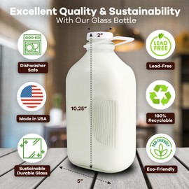 The Dairy Shoppe Heavy Glass Milk Bottles - Jugs with Lids and Silicone Pour Spouts - Clear Milk Containers for Fridge - Reusable Glass Milk Jug Dispenser - Made in USA (64 oz, 2 Pack)