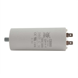 Interstate Pneumatics CMC7006 50MFD +/-5% 50Hz/60Hz AC 250V Cylinder Motor Running Capacitor - 2 Pin, White Color, 8mm Threaded End (CBB60)