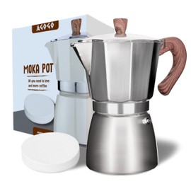 AGOGO Milano Moka pot, Stovetop Espresso maker, Greca Coffee Maker, Stovetop coffee maker and espresso maker percolator With Paper Filter 6 Cup Original Silver