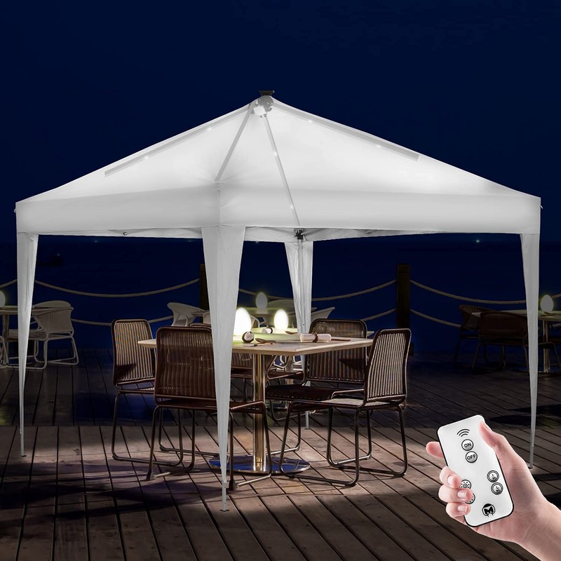 10x10 Solar LED POP UP Canopy Portable Instant Gazebo Adjustable