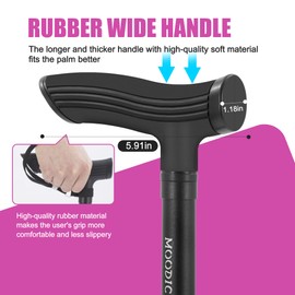 MOODIC Walking Canes for Tall Men Women 6 ft 1 in and Above. Foldable; Adjustable; Comfortable Grip and Sturdy Base Extra Long Cane Easy to Travel (Plus&Black)