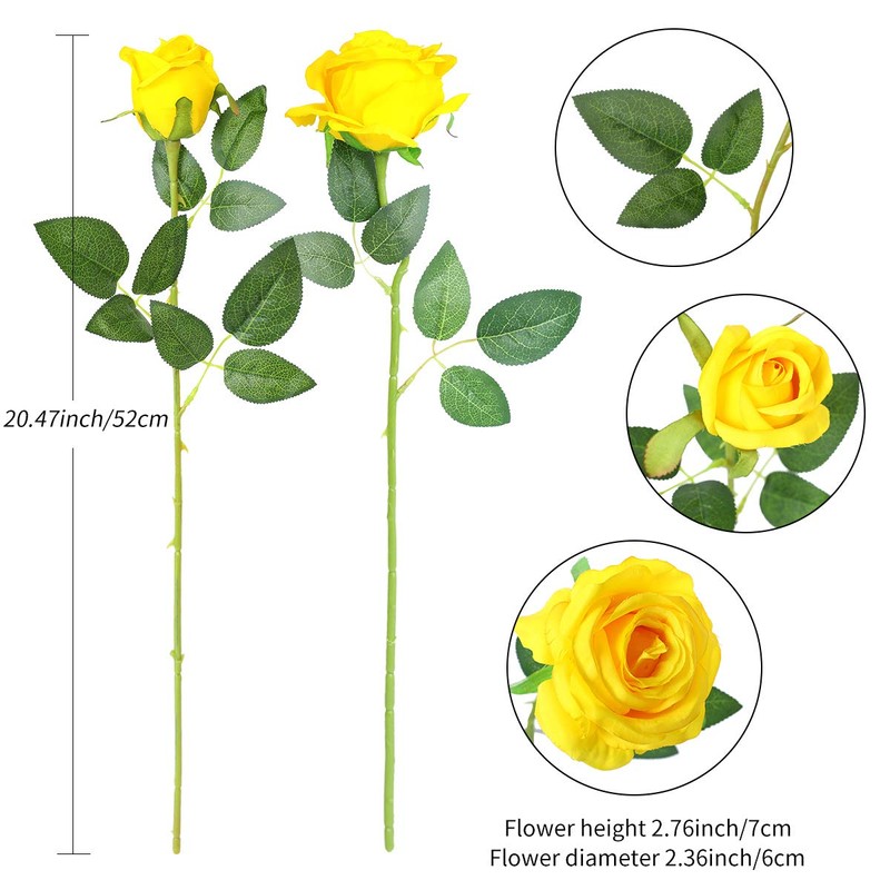 Hawesome 12PCS Artificial Silk Flowers Realistic Roses Bouquet Long Stem