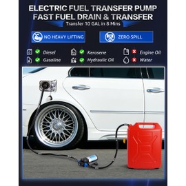 12V Gasoline Transfer Pump Set, Electric Fuel Pump and Hose, Moves Up to 85 Gallons Of Gas or Diesel Per Hour, Gas Safe Pumps for 5 Gal Can, Fast Fuel Drain and Transfer